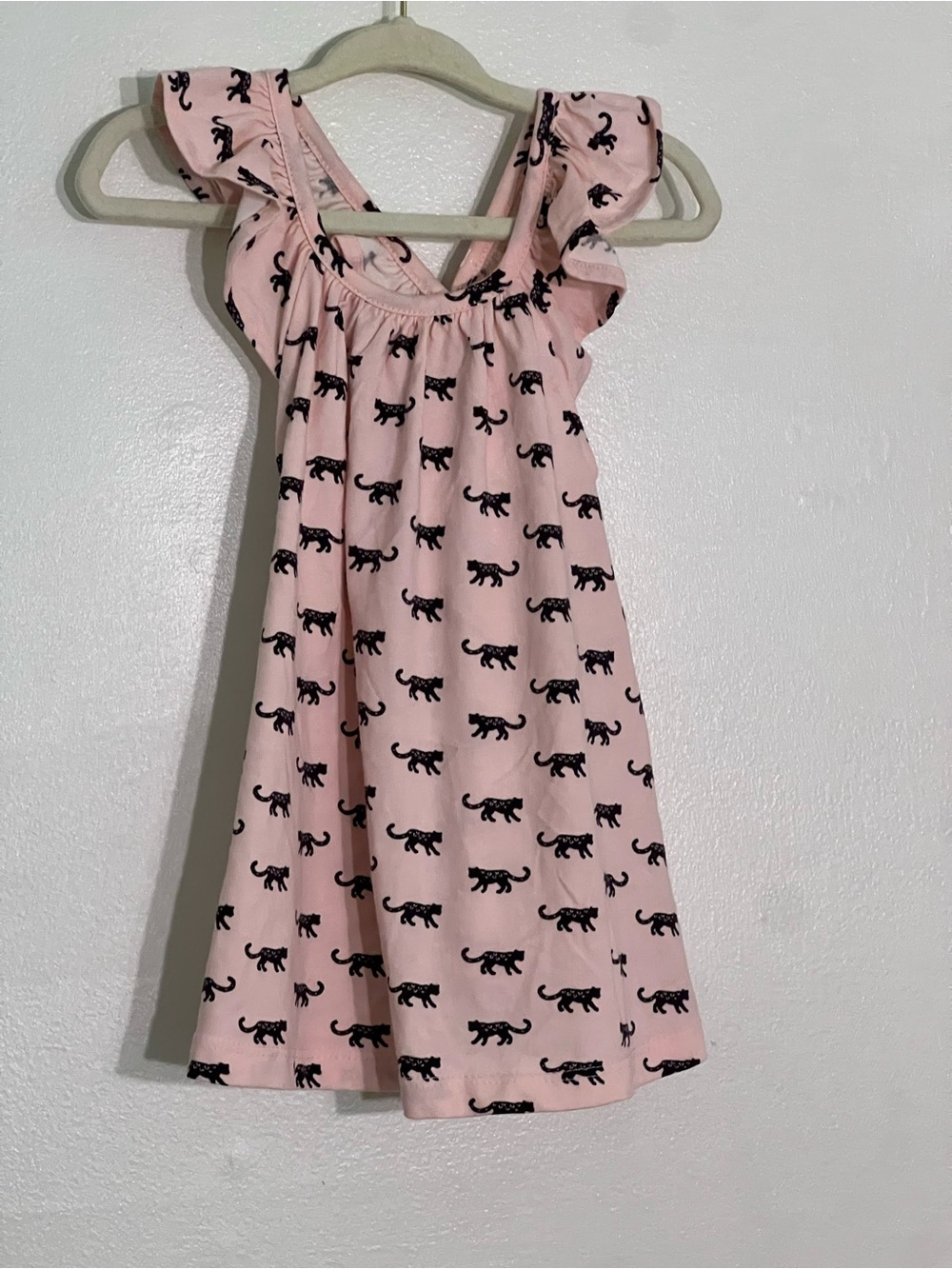 GAP Pink 100% cotton baby girl Dress w/ Black Cat Print & Ruffle Shoulders NWOT